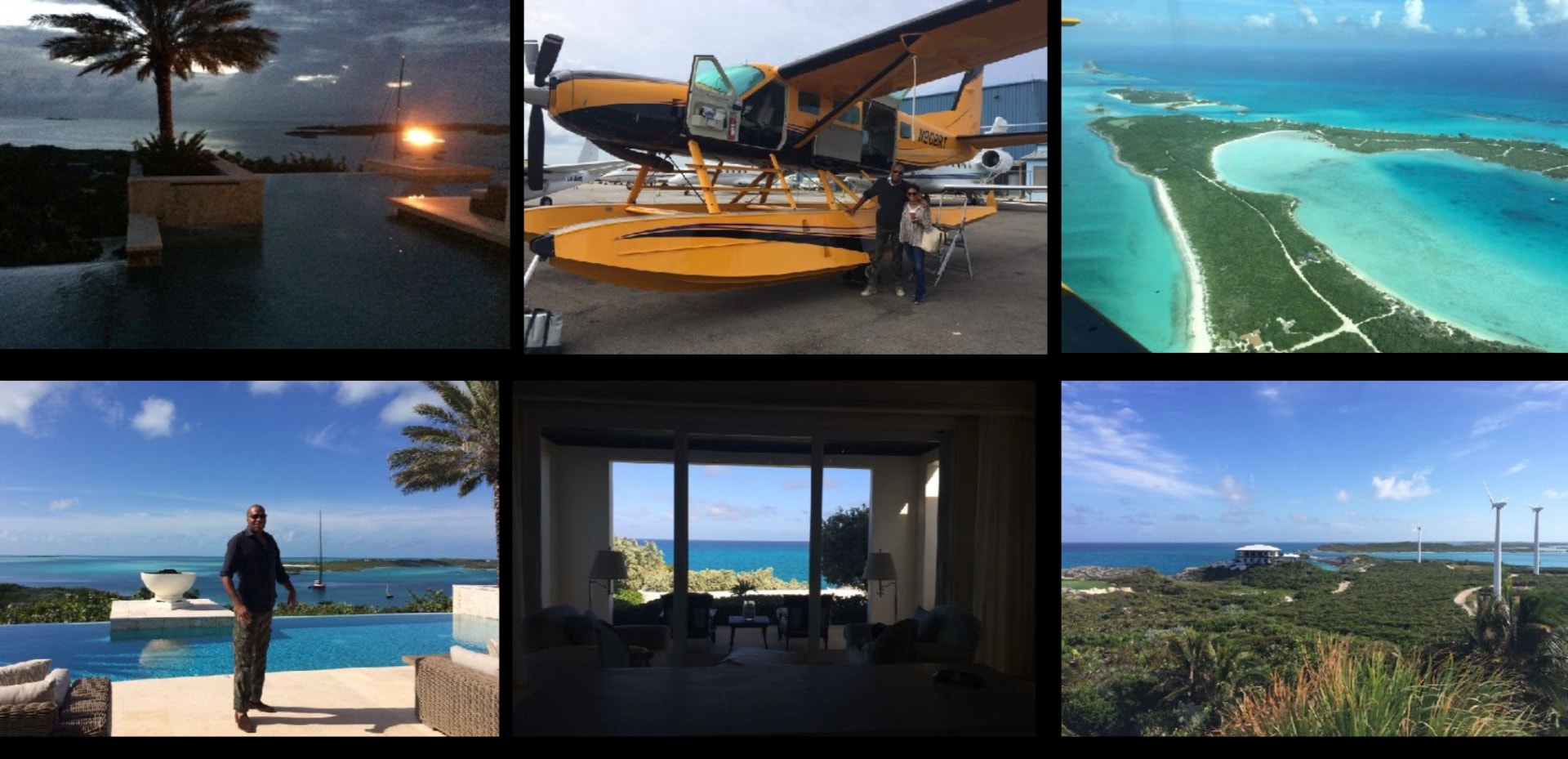 Over Yonder Cay, Bahamas, seaplane access, villas and visible wind power