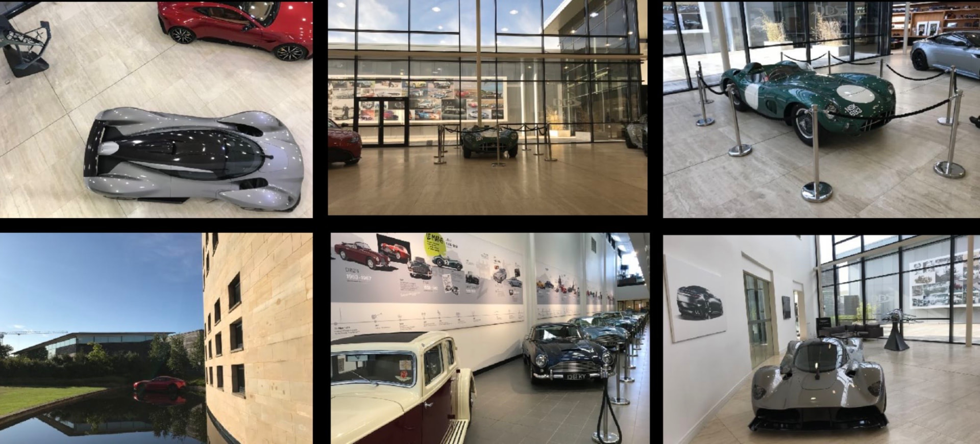 Aston Martin HQ, Gaydon, the Valkyrie beside the Le Mans lineage wall